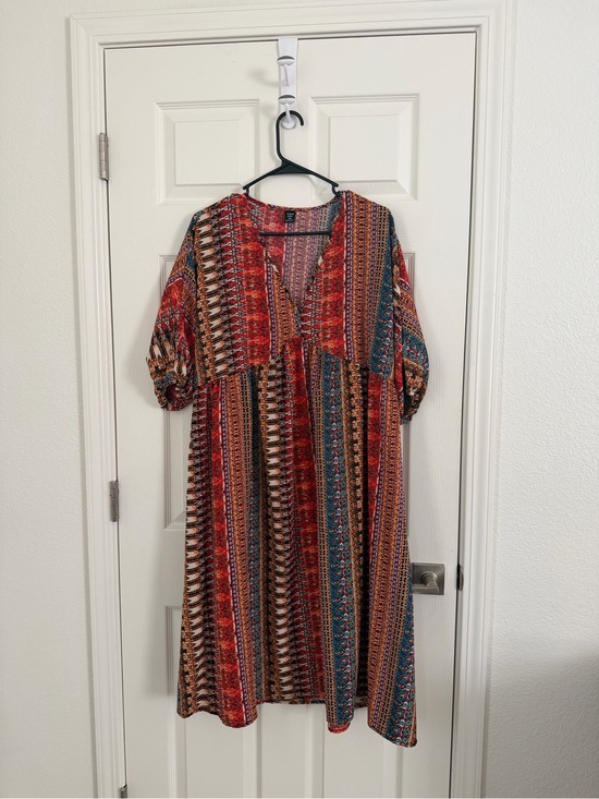 SHEIN Dresses & Skirts - SHEIN Red & Teal Striped Boho Midi Dress